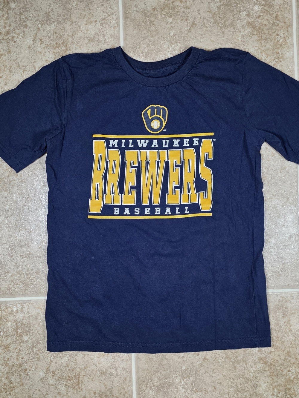 Milwaukee Brewers Baseball Youth Large 14/16 Navy Graphic T Shirt MLB